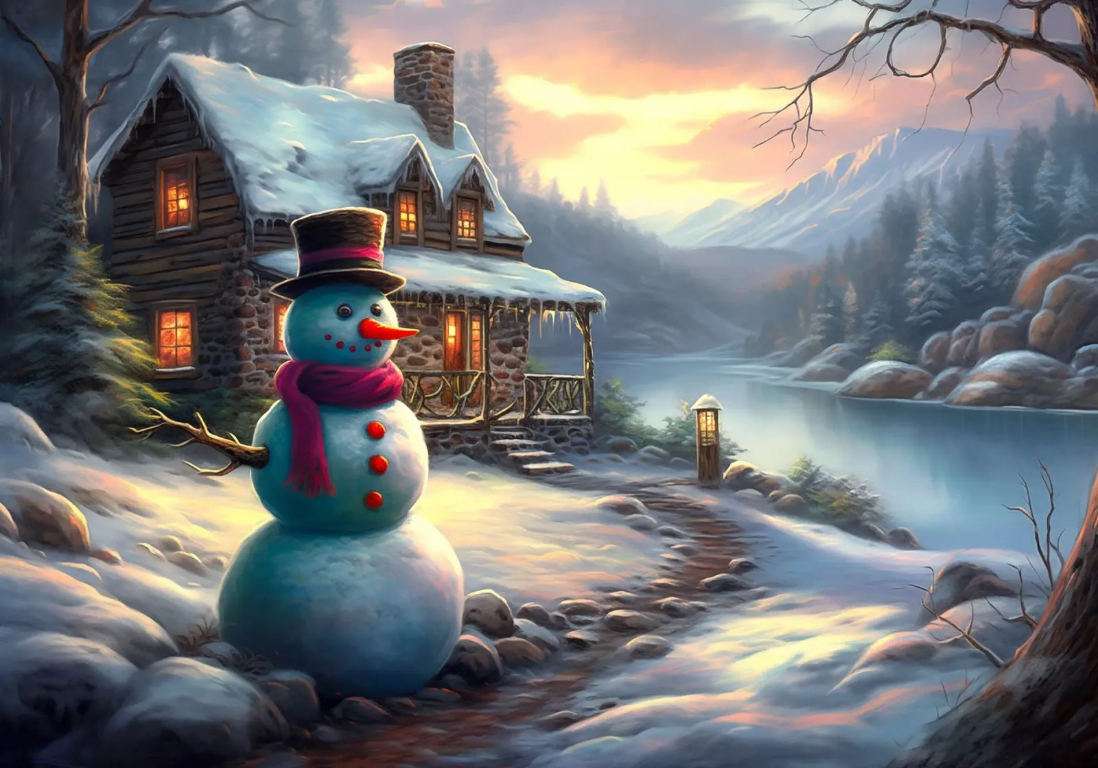 Pupazzo di neve di Natale poster con telaio in legno da Fleur de Lys