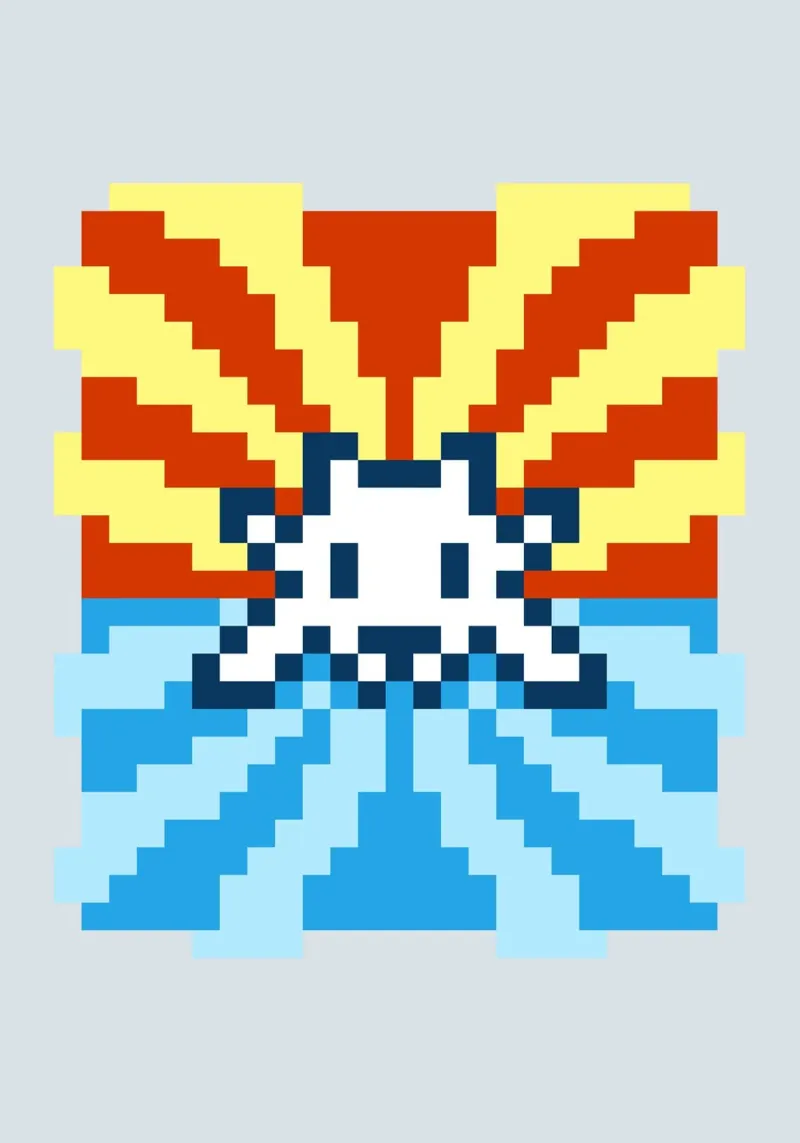 Pixel Space Invader poster con telaio in legno da nabakumov