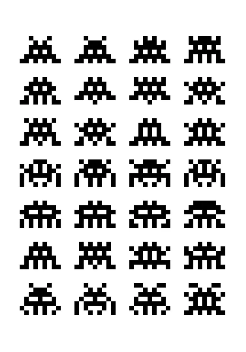 Pixel Space Invader poster con telaio in legno da nabakumov