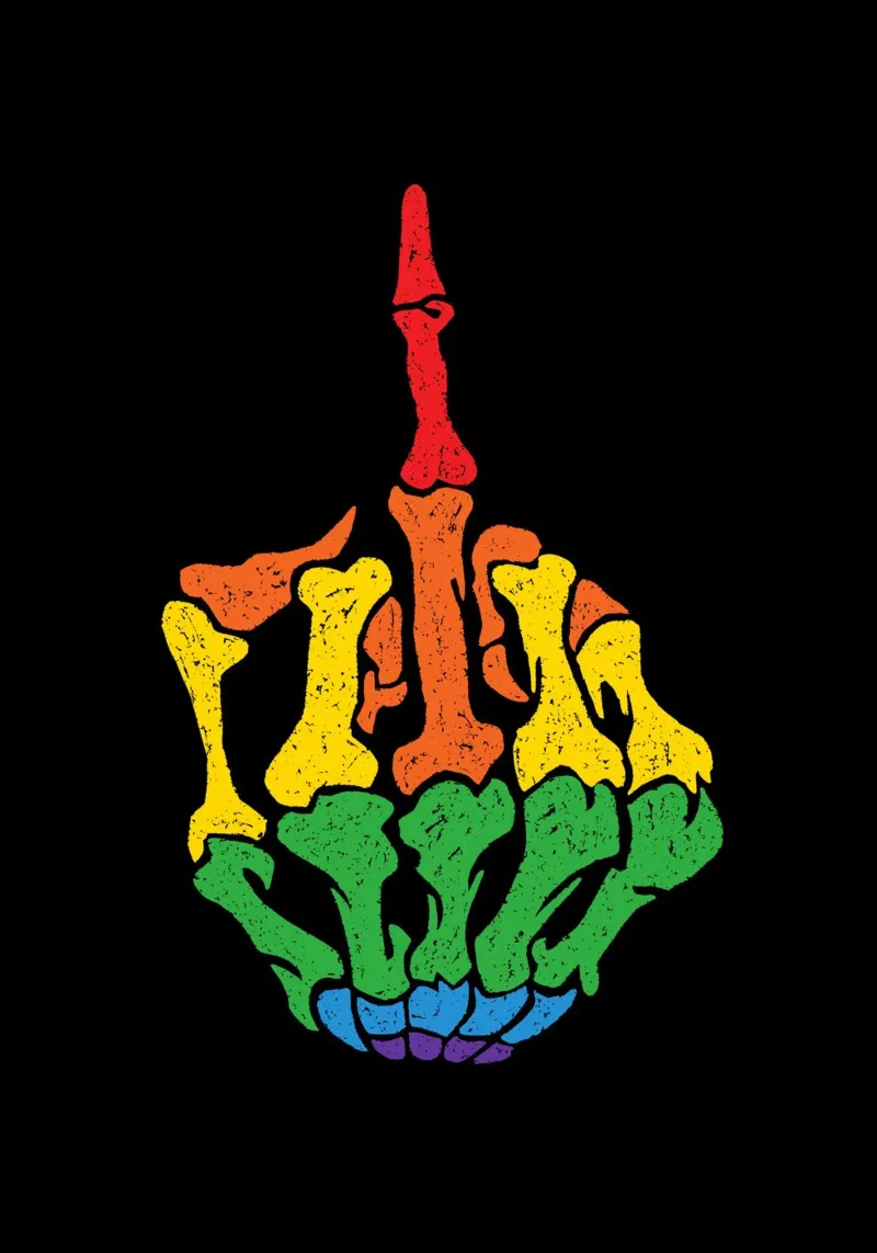 Skeleton Middle Finger LGBT tela con Cornice a cassetta da nabakumov