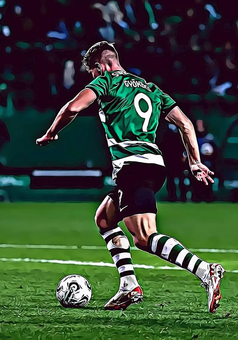 Gyökeres Sporting Lisbona Maglia Verde 9 Poster Digitale poster con telaio in plastica da ArdanART