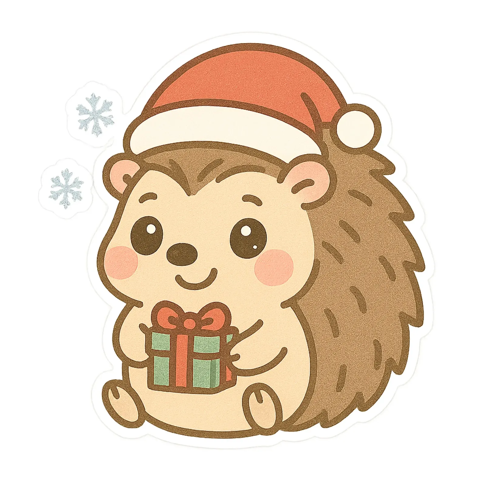 Kawaii Weihnachts-Igel Sticker mit Geschenk - Party und Magie Leinwand mit Schattenfugenrahmen von So Cute Land - Affiches et posters
