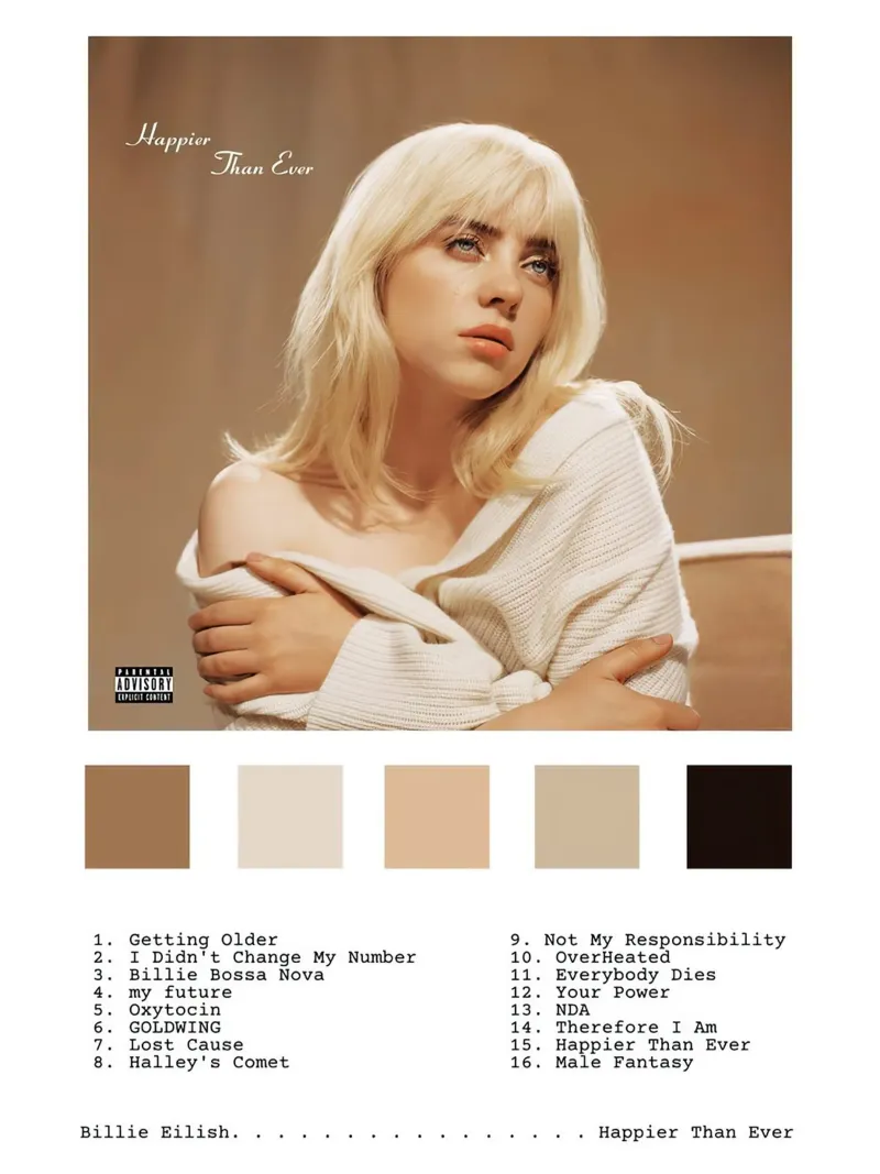 Billie Eilish Happier Than Ever canvas met Baklijst van Roronoa7