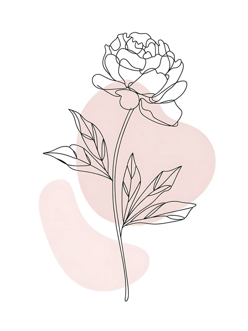 Minimalist peony in a continuous line canvas with Floater frame by Plain Thoughts