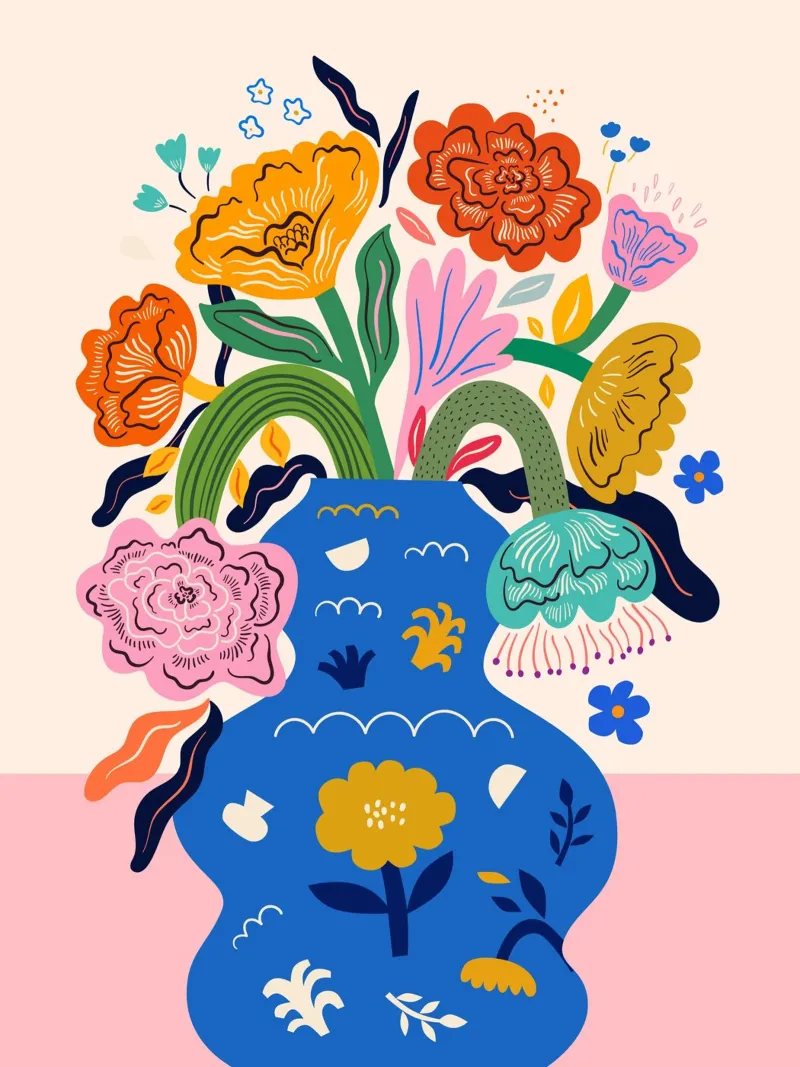 Flowers in a Vase Leinwand mit Schattenfugenrahmen von Artsy Bessy