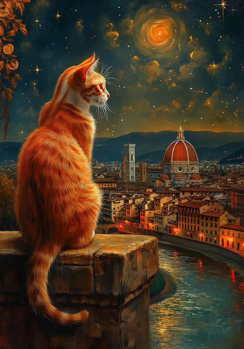 Gatto di Firenze Notte stellata tela con Cornice a cassetta da Stellar Creative