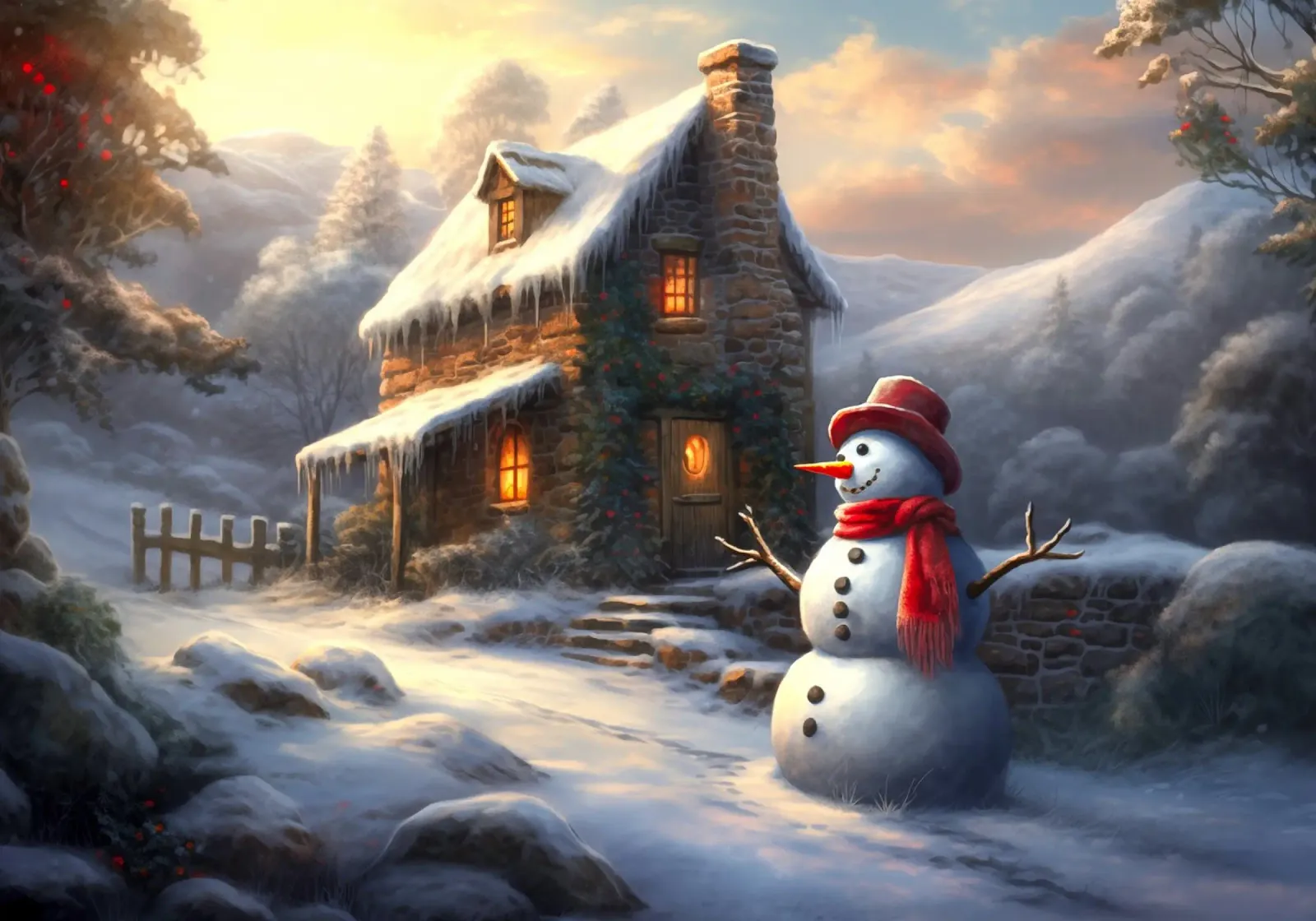Pupazzo di neve di Natale poster con telaio in alluminio da Stellar Creative