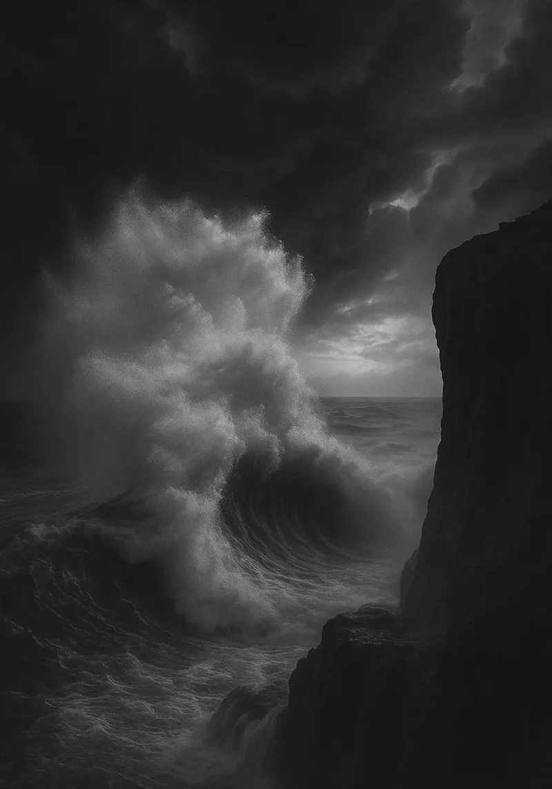 the waves hit the rocks black and white photography canvas with Floater frame by roosses