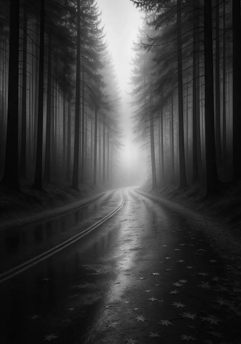 strada verso la foresta fotografia in bianco e nero poster da roosses
