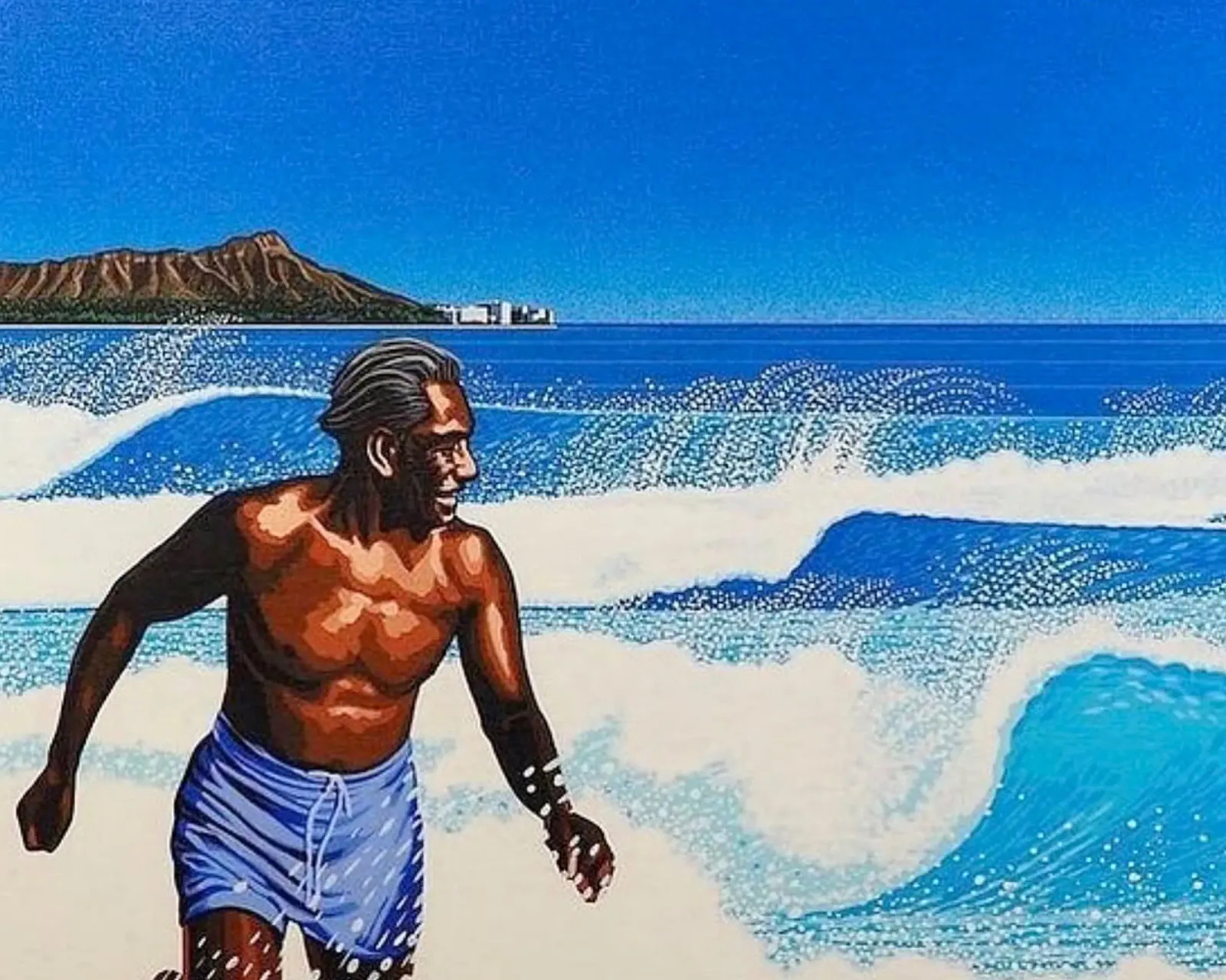 Beach Boy - Hiroshi Nagai Leinwand mit Schattenfugenrahmen von Art In The Sky