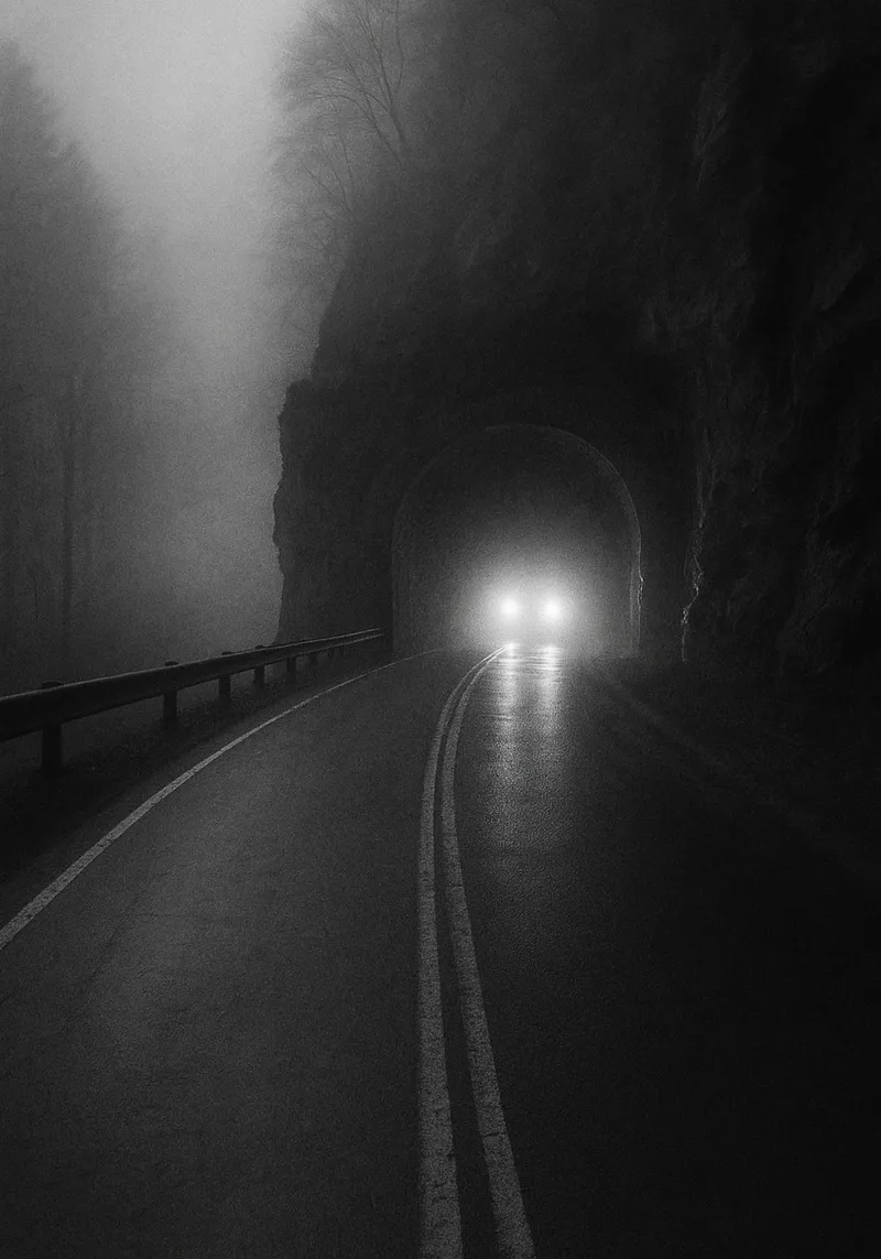 road tunnel black and white photography canvas with Floater frame by roosses