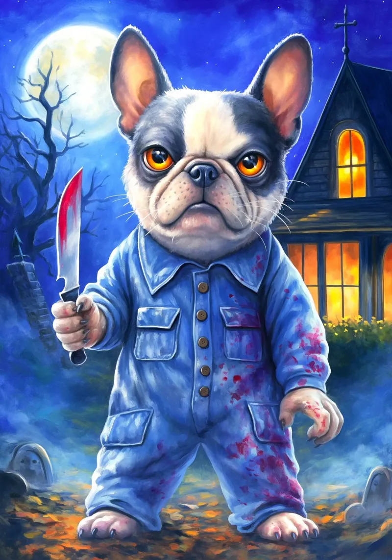 Cane di Halloween Michael Myers con coltello carta hahnemühle da Fleur de Lys