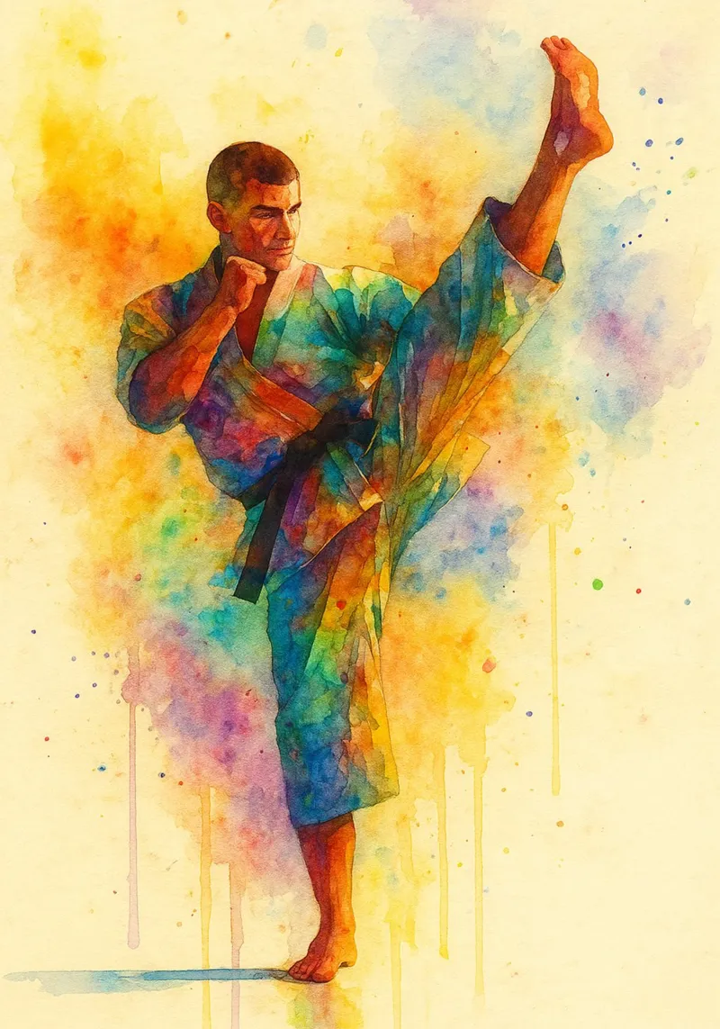 karate deporte dibujo painitng lienzo con Marco flotante de toolips