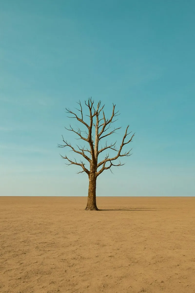 Albero solitario in un paesaggio desertico poster con telaio in alluminio da Benjamin Pelletier