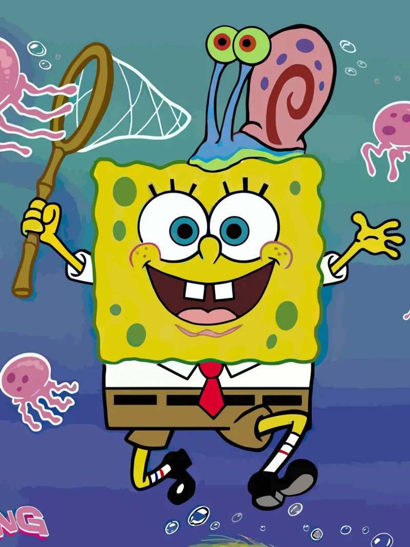 Spongebob and Gary catch jellyfish toile avec Caisse américaine de Dumery Art