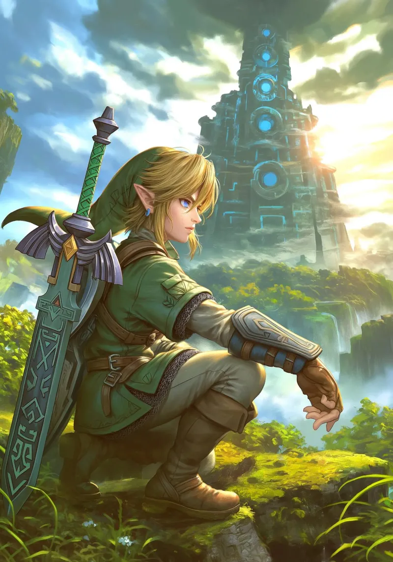Link aus The Legend of Zelda Poster mit Kunststoffrahmen von Stellar Creative
