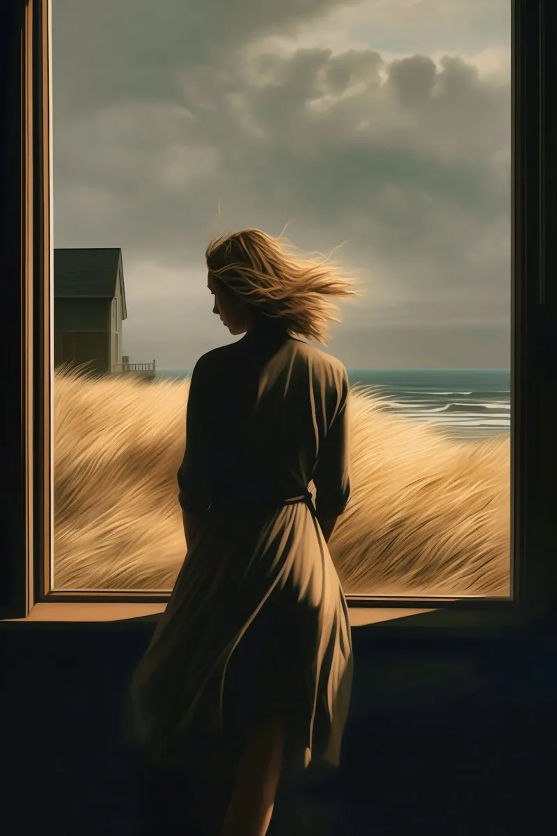 Sturm am Hopper-Strand | Malerei Amerikanischer Realismus Leinwand mit Schattenfugenrahmen von Autofocus