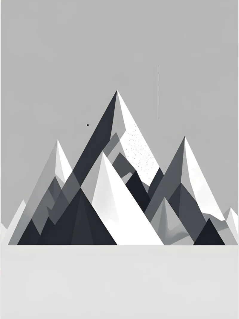 Triángulos abstractos de montaña poster con marco de madera de botanical