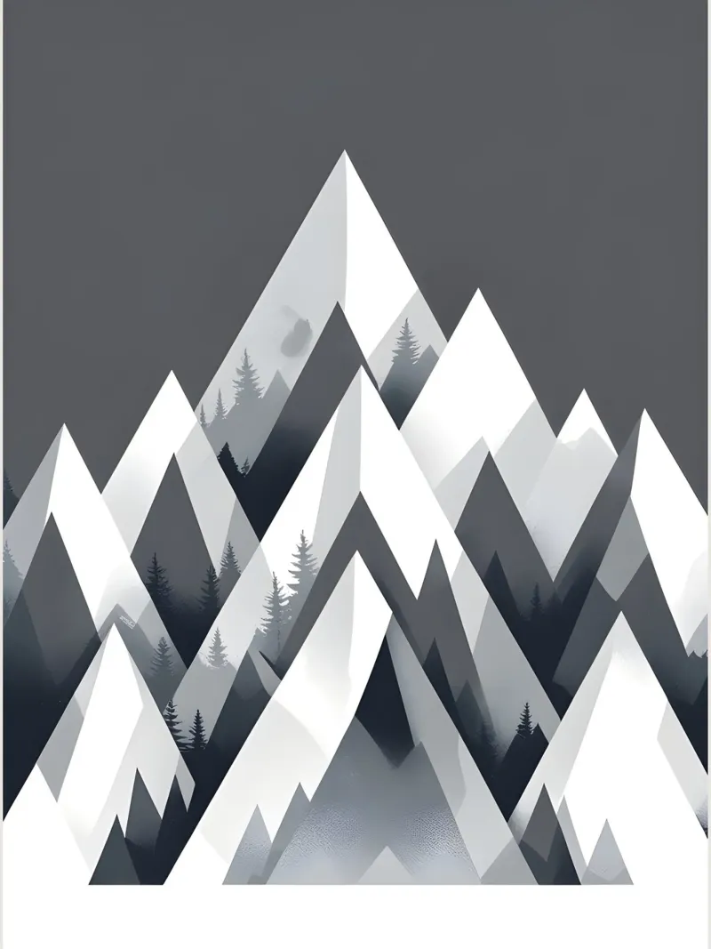 Triángulos abstractos de montaña poster con marco de madera de botanical