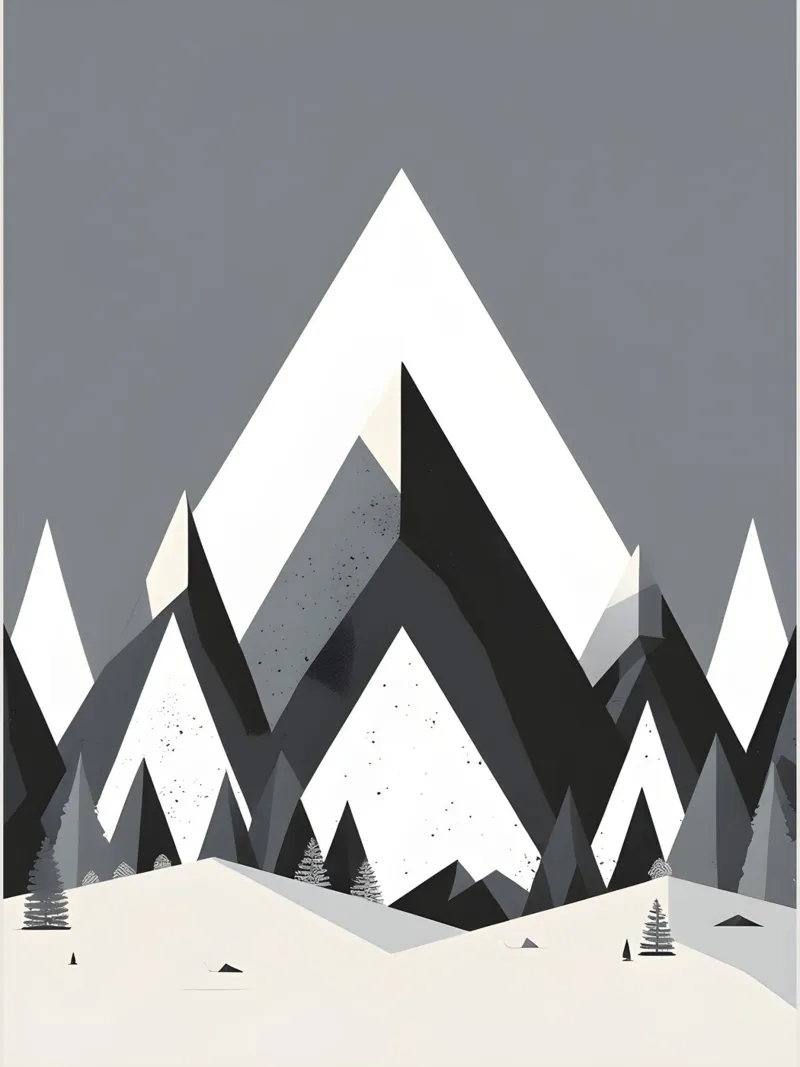 Triángulos abstractos de montaña poster con marco de madera de botanical