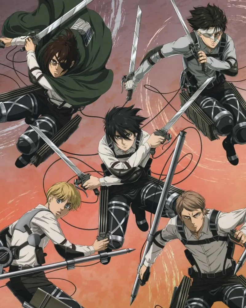 Armin Arlert e gli amici di Attack Titan Essential poster con telaio in plastica da mannys_artt