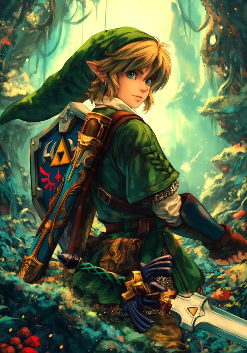 Link La leggenda di Zelda Videogioco poster con telaio in alluminio da Fleur de Lys
