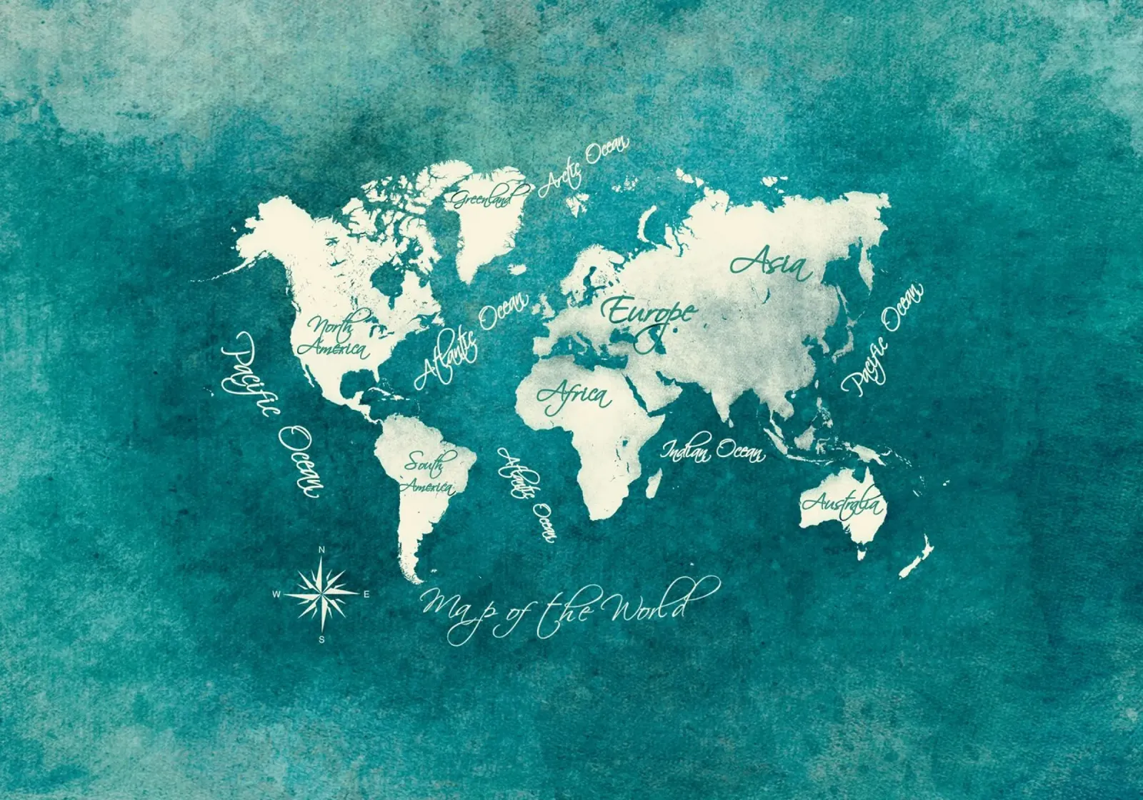 Mappa del mondo ad acquerello verde e bianco pellicola backlit da Justyna Jaszke JBJart