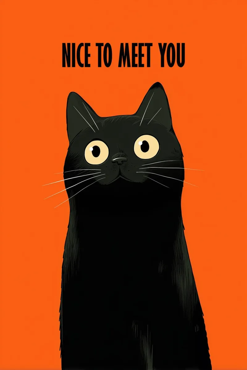 Nice To Meet You | De zwarte kat verwelkomt de gasten canvas met Baklijst van Autofocus