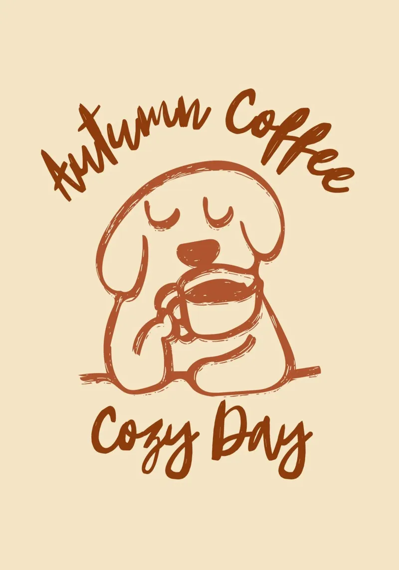 Herfst Koffie Gezellige Dag: Minimalistische hondenkunst canvas met Baklijst van vintagepod