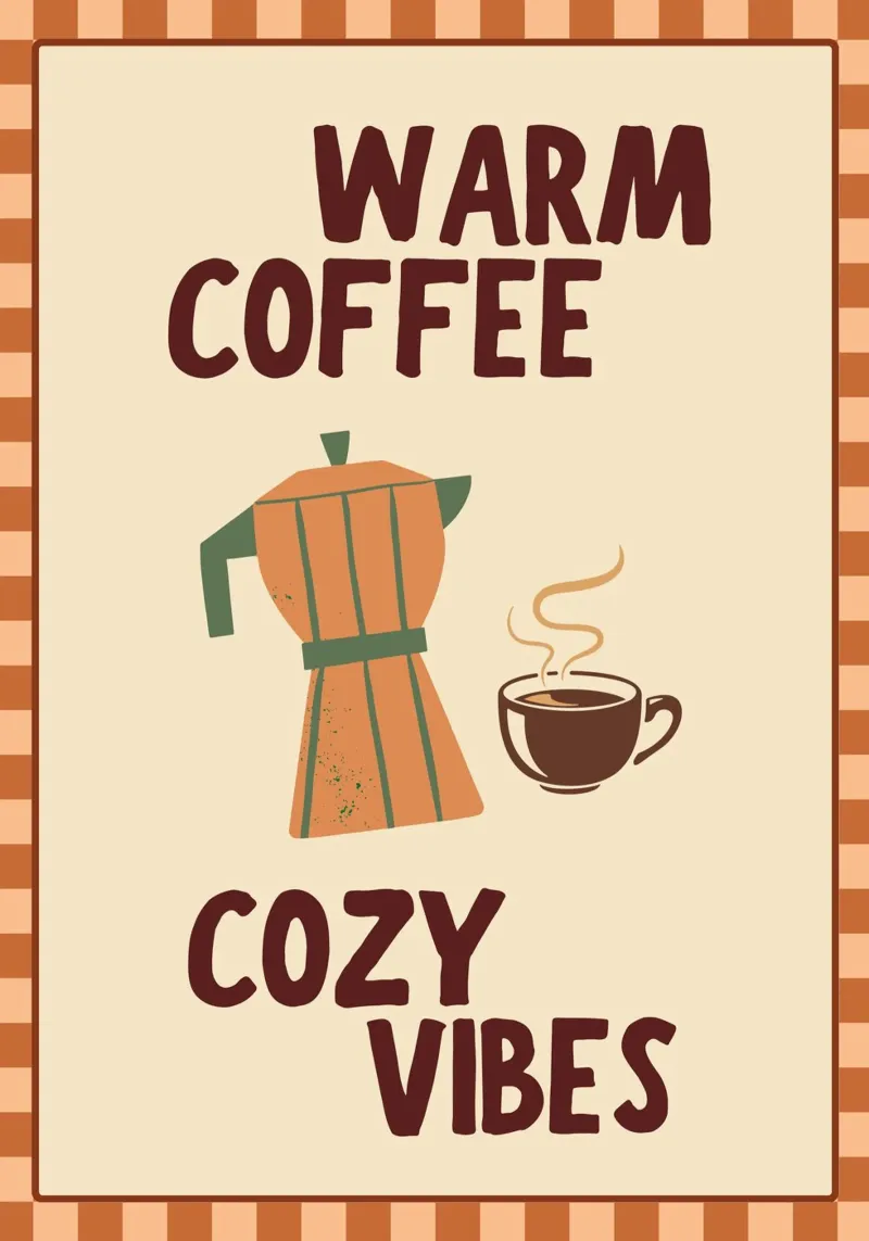 Warm Coffee Cozy Vibes Retro Art Print canvas with Floater frame by vintagepod