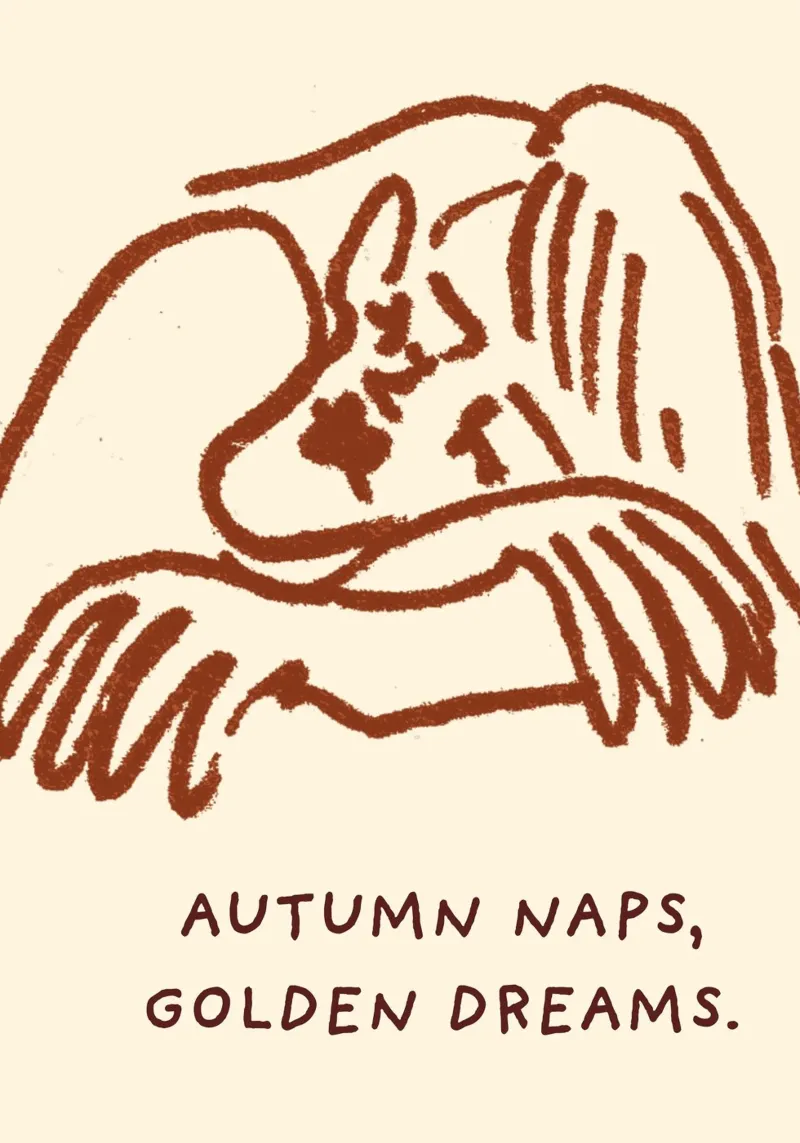 Autumn Naps Golden Dreams Line Art Print canvas with Floater frame by vintagepod