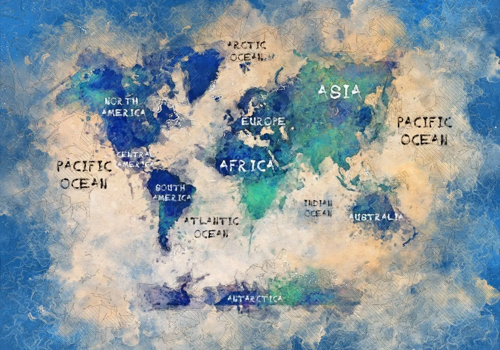 Mappa del mondo a pastello pellicola backlit da Justyna Jaszke JBJart
