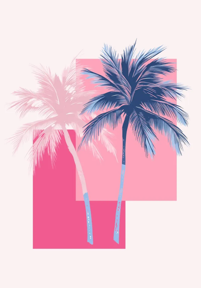Stampa retrò Pop Art Palm Trees rosa e blu carta hahnemühle da dawnthesea