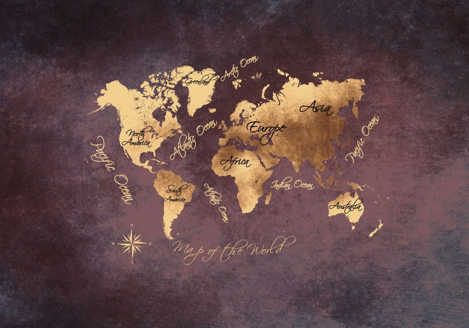 Brown and gold world map art poster by Justyna Jaszke JBJart