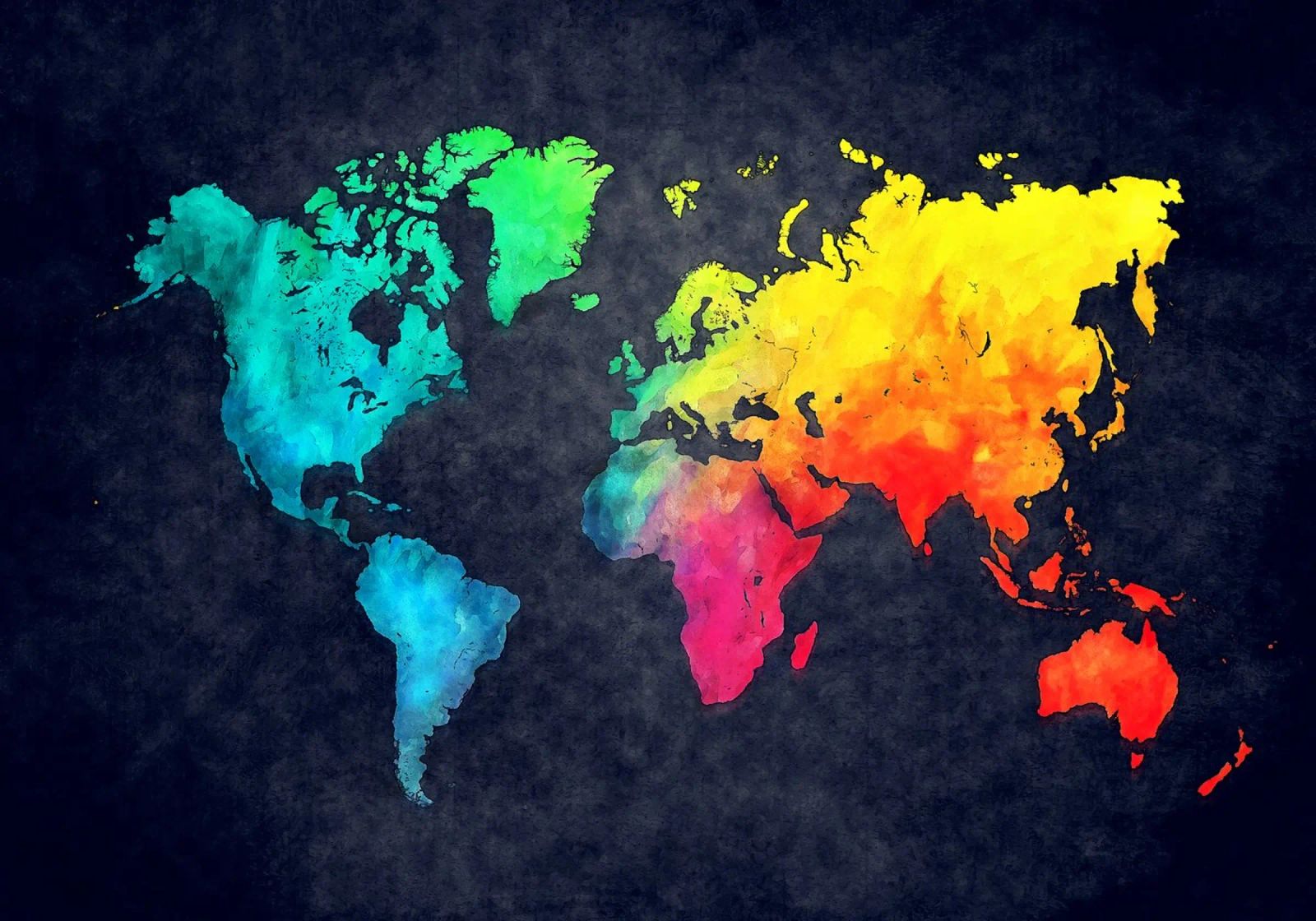 Dark and colors map of the world art poster by Justyna Jaszke JBJart