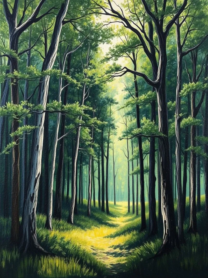 Il sentiero della foresta incantata: Un viaggio attraverso i boschi illuminati dal sole e le foreste tela con Cornice a cassetta da Artistic-shop