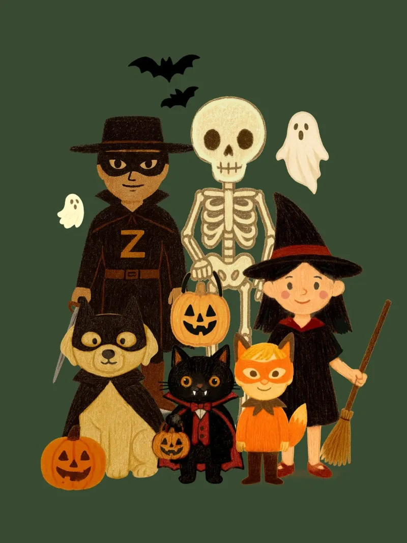 Illustrazione della piccola banda di Halloween tela con Cornice a cassetta da Taika Tori Art