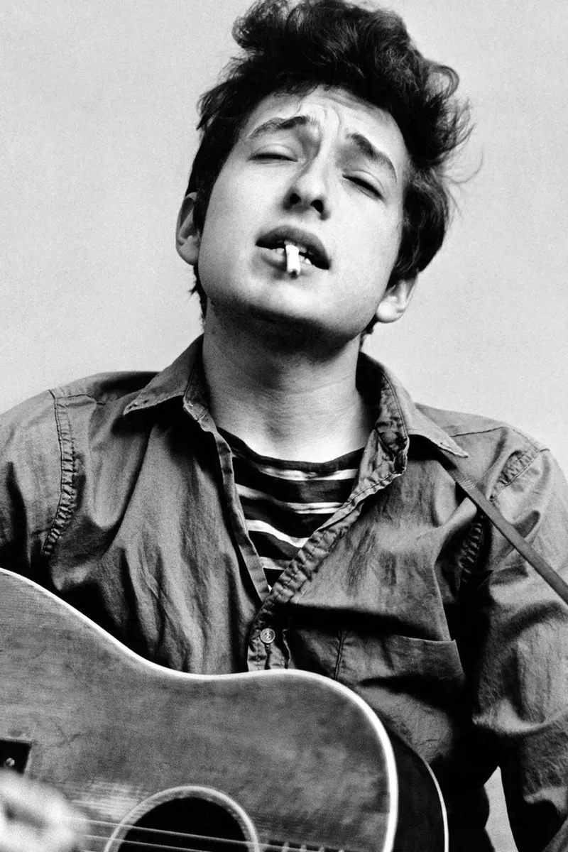 Bob Dylan con la chitarra tela con Cornice a cassetta da April Lewis
