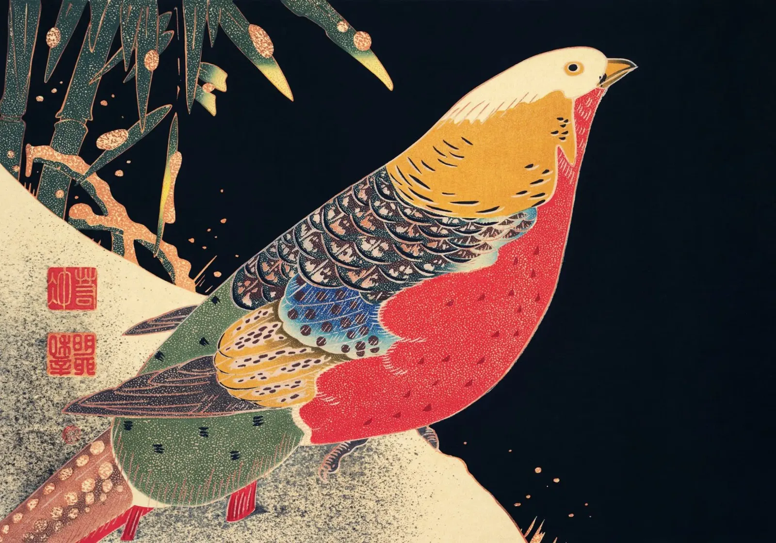 Golden Pheasant in the Snow poster da vintageshop