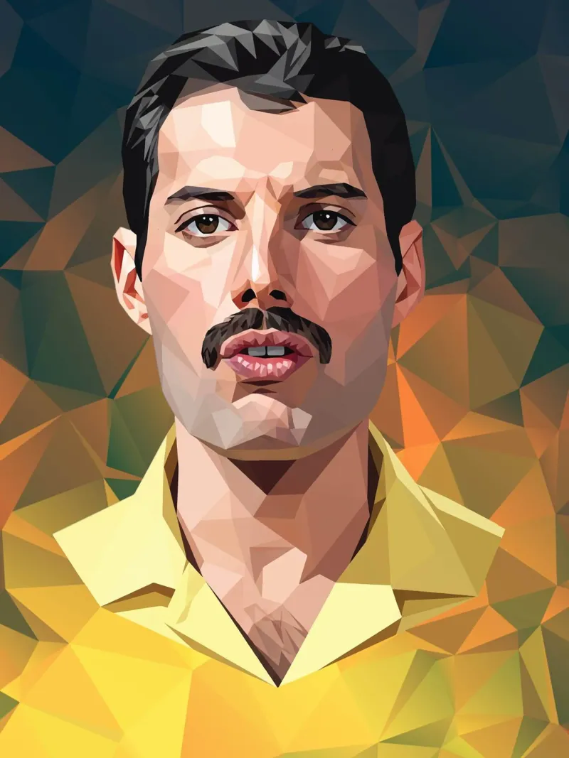 Freddie Mercury Low poly canvas with Floater frame by Low Profile