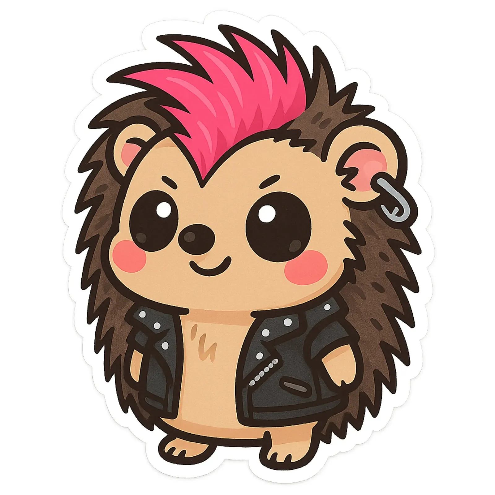 Sticker Hedgehog Punk Kawaii - Cresta rosa e giacca nera tela con Cornice a cassetta da Punk & Cute - Affiches & Stickers