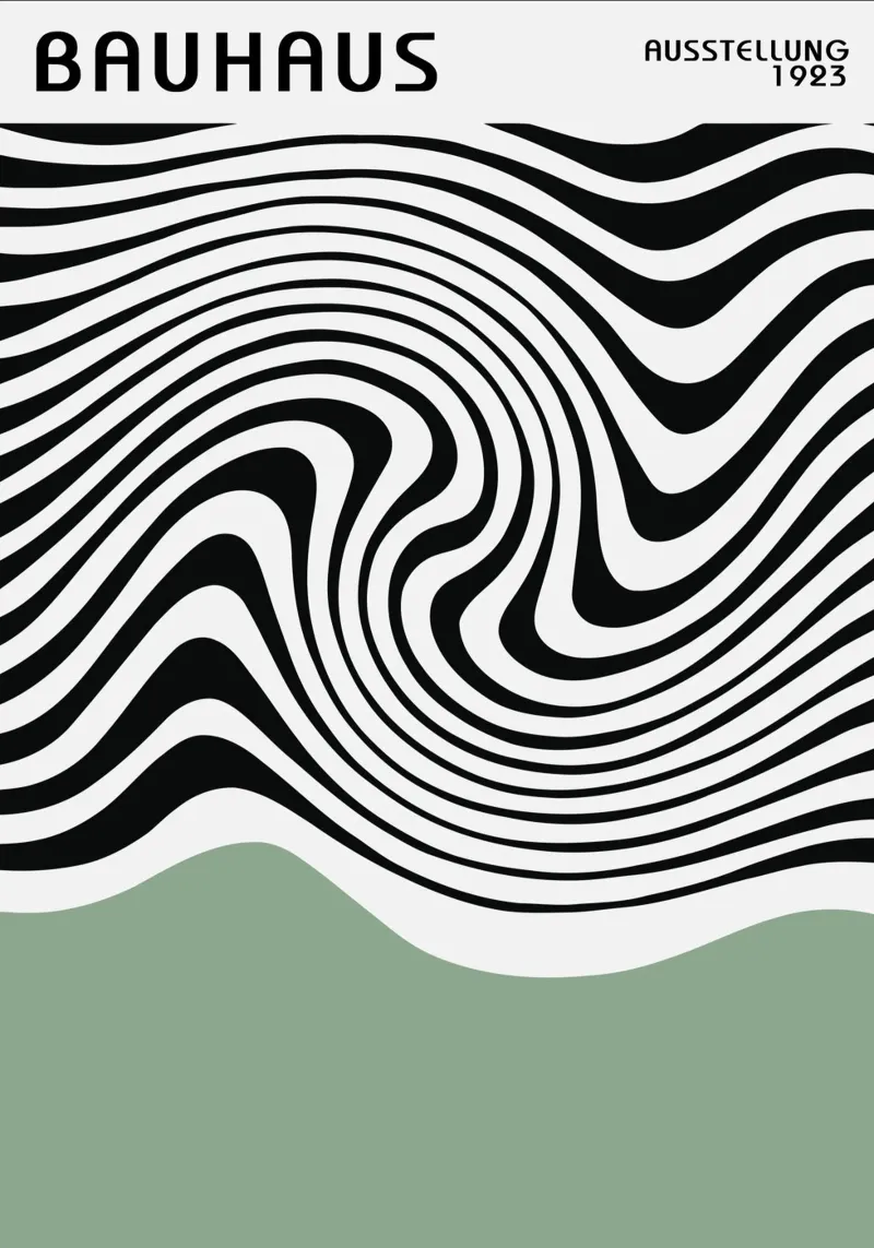 Poster astratto Bauhaus a linee ondulate in bianco e nero carta hahnemühle da Grungeo