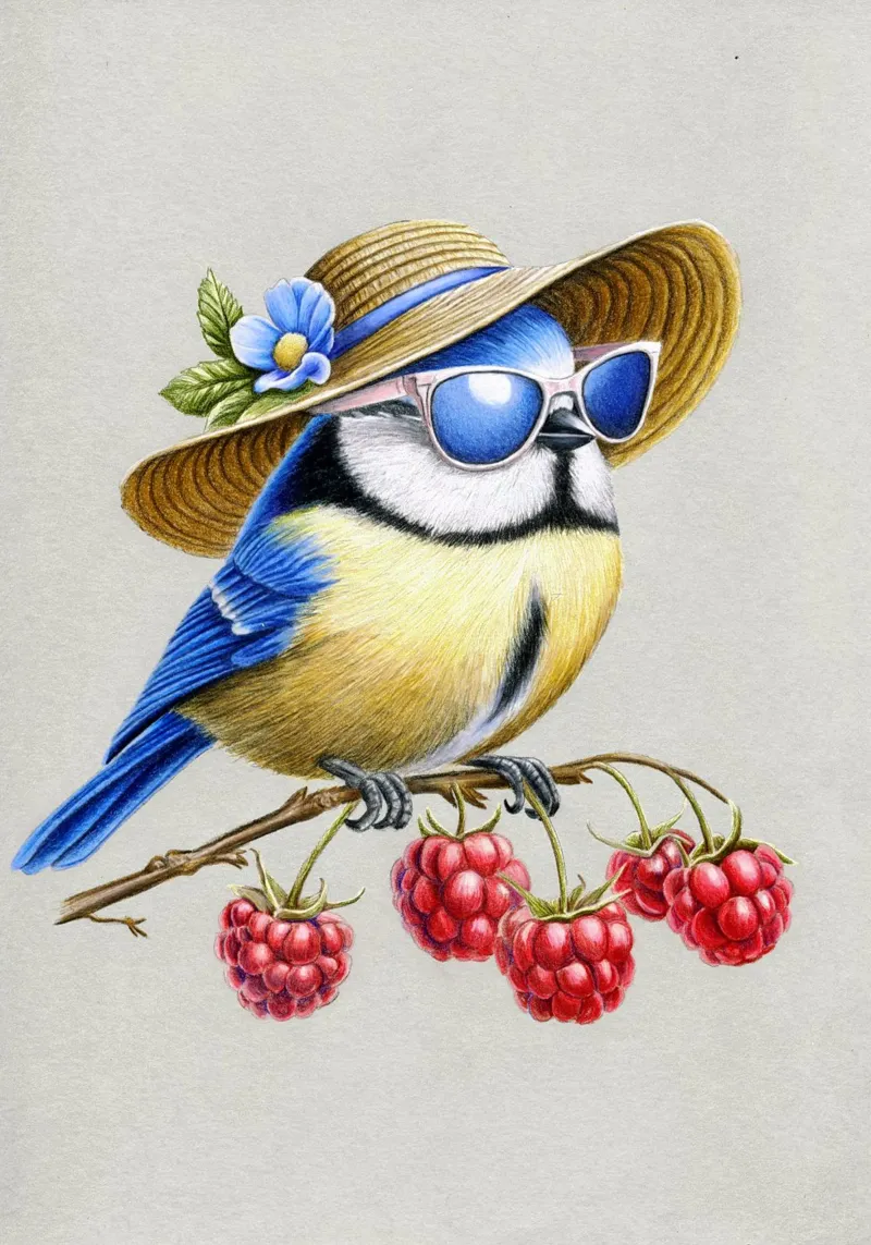 Summer Bird Leinwand mit Schattenfugenrahmen von Graphit und Farbe