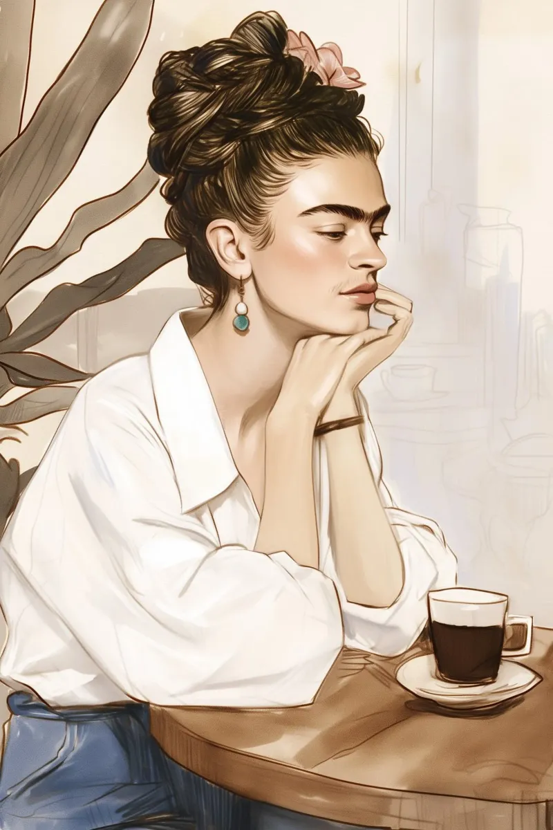 Frida caffè amore poster con telaio in plastica da Carinaprint