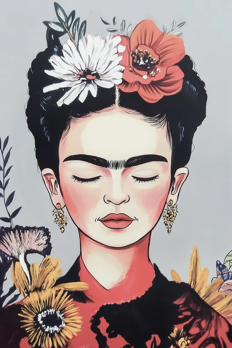 Sogno floreale pastello di Frida Kahlo poster con telaio in legno da Carinaprint