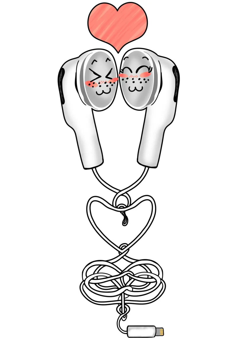 Divertente amore Kawaii auricolari coppia musica design Y2K poster da sillyindustries
