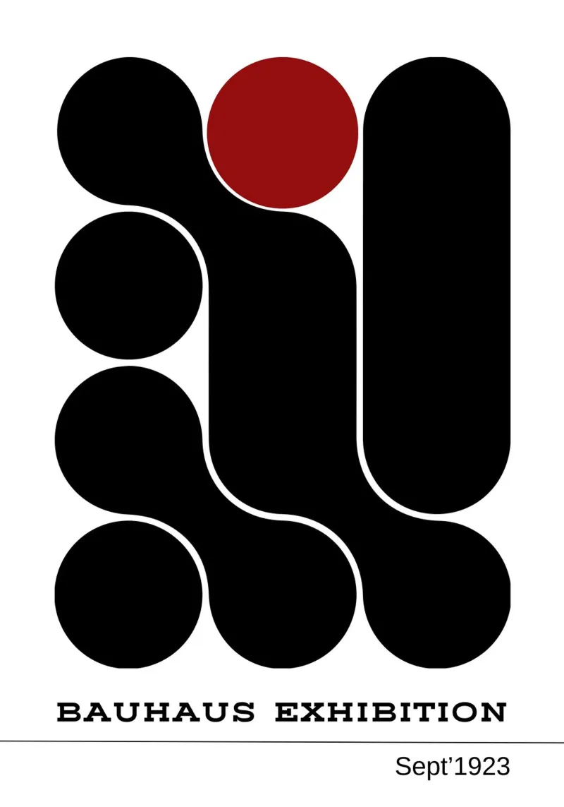 Poster per la mostra Bauhaus, forme geometriche astratte, rosso & carta hahnemühle da Grungeo