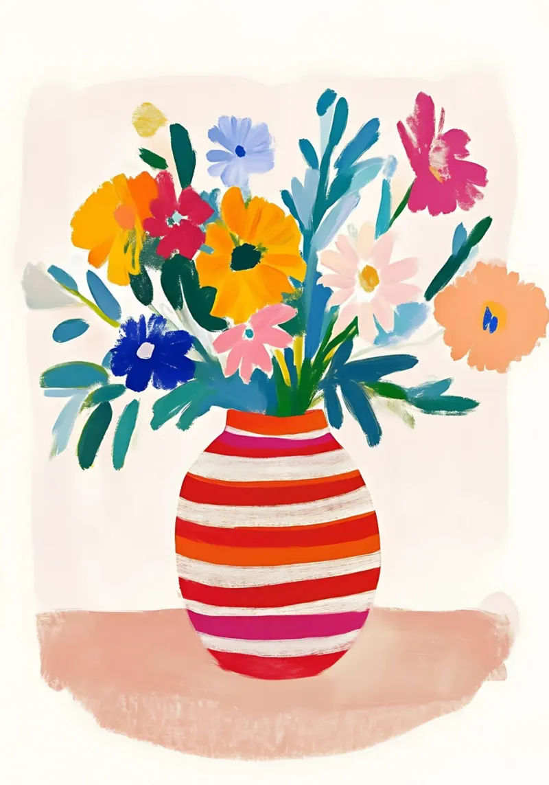 Gestreepte vaas Abstract Bloemen Pop Art Print canvas van dawnthesea