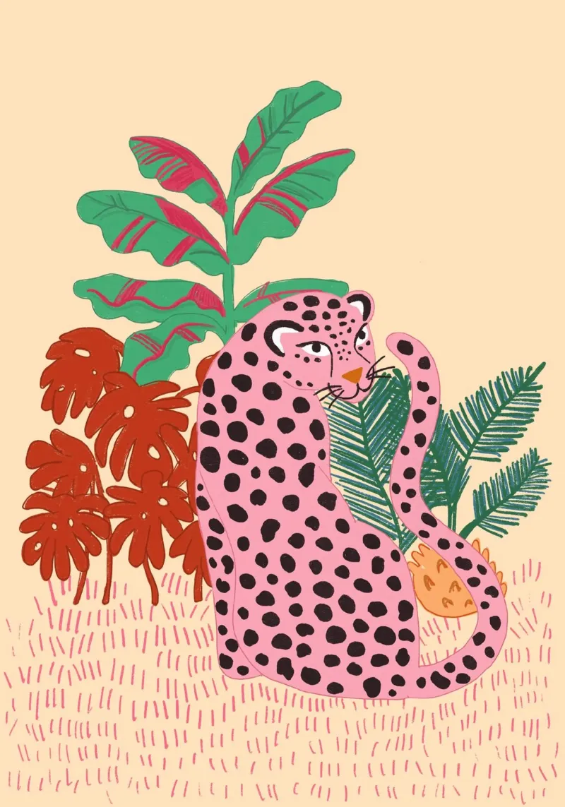 Pink Leopard in Jungle Boho Abstract Art canvas by dawnthesea
