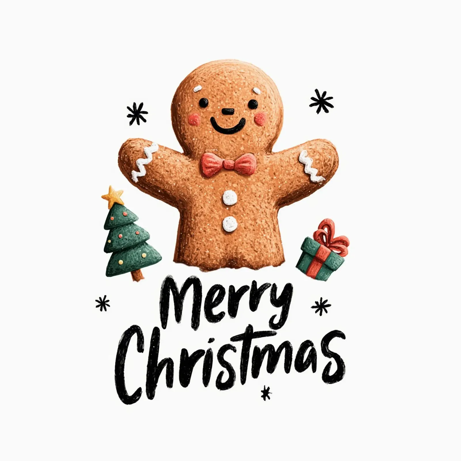 Smiling gingerbread man with bow tie buttons and festive tre canvas by Stilrausch